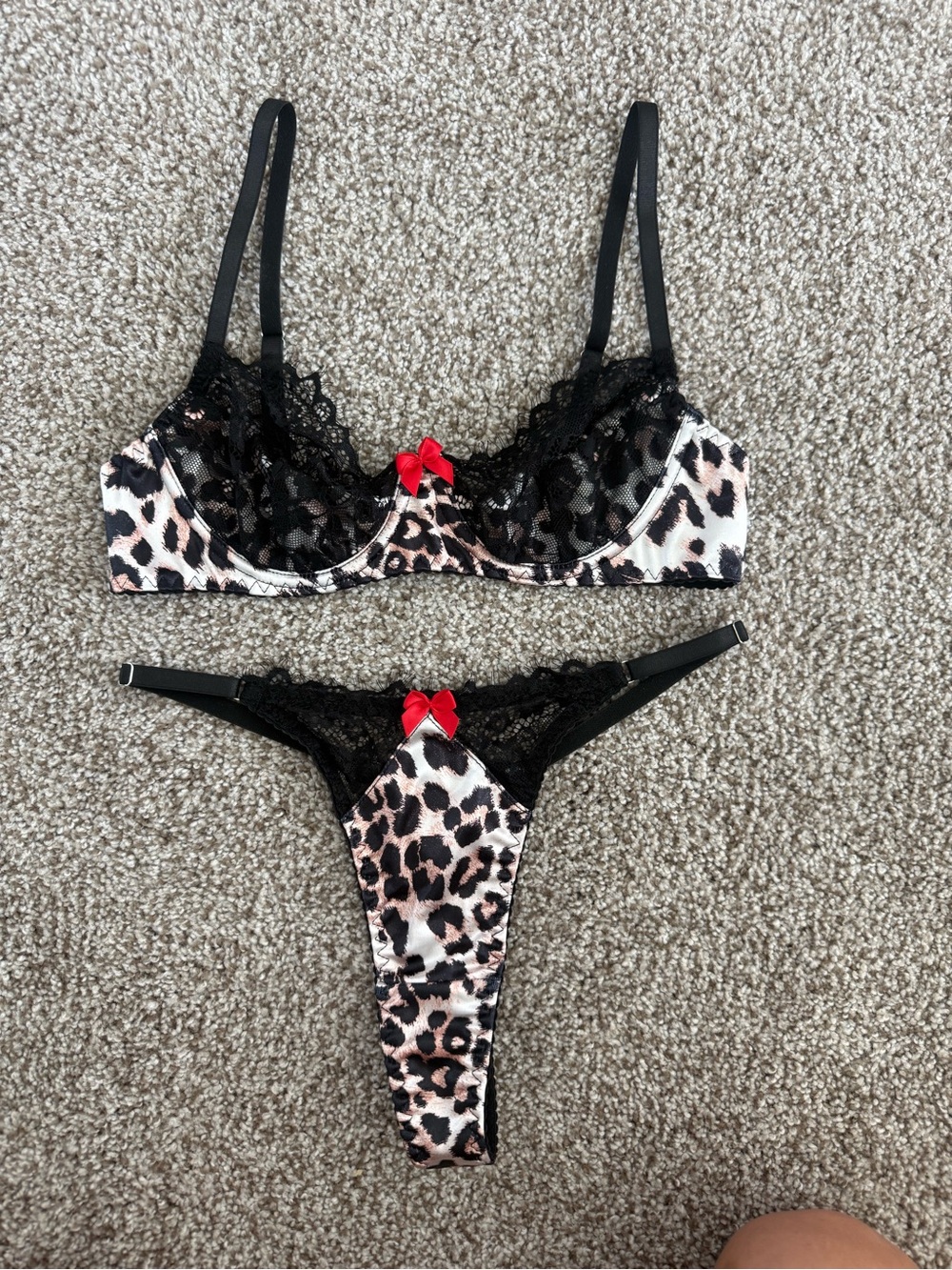 Leopard Lace Bikini Set with Red Bow - Women's Swim